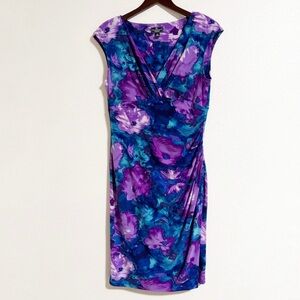 American Living Watercolor Floral Front Wrap Sheath Dress